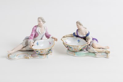 Lot 582 - A pair of Meissen figural salts, circa 1860,...