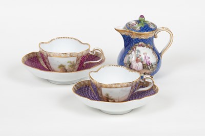 Lot 586 - Two Dresden cabinet cups and saucers, circa...