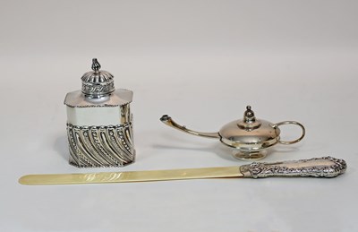 Lot 610 - A silver embossed tea caddy and cover, London...