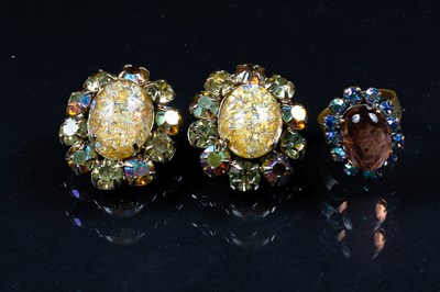 Lot 674 - A pair of 1940s style iridescent crystal...