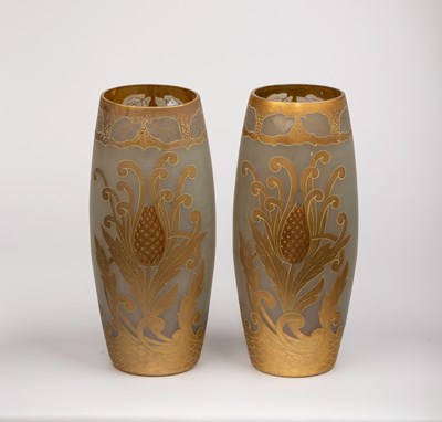 Lot 696 - A pair of large glass vases, style of Mont...