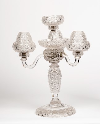 Lot 708 - A 1930s cut glass crystal three-branch,...