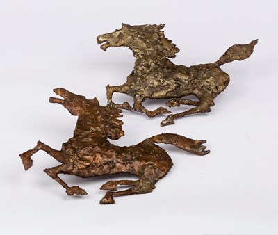 Lot 834 - A pair of metalwork galloping horses, 1960s,...