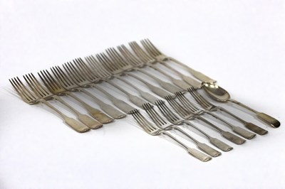 Lot 36 - A set of six Irish silver table forks, George...