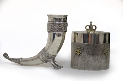 Lot 63 - A Royal commemorative silver drinking horn,...
