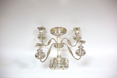 Lot 135 - A silver plated epergne with four candle...