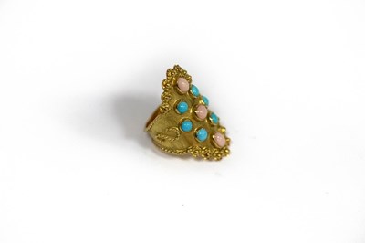 Lot 160 - An Italian 18k gold, coral and turquoise ring,...