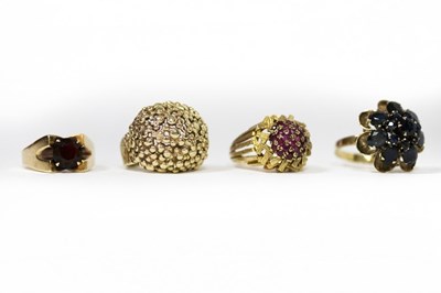 Lot 166 - A 9ct gold ring of hobnail design, size N and...