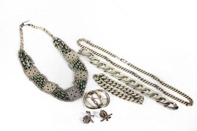 Lot 178 - Two silver necklaces, two bracelets, a brooch...