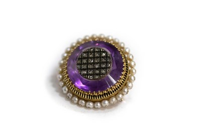 Lot 198 - A French amethyst, diamond and pearl target...