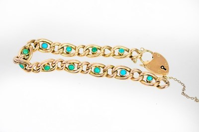 Lot 206 - A turquoise and 9ct gold bracelet with...