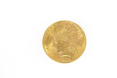 Lot 228 - A gold ten dollar coin, 1932, Indian head and...