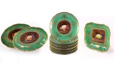 Lot 308 - A Minton green ground dessert service each...