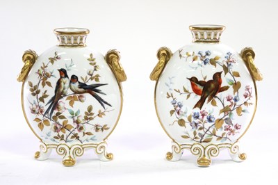 Lot 330 - A pair of Derby Crown moon flasks decorated...