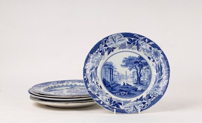 Lot 340 - Four pearlware blue and white plates and two...