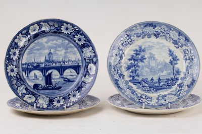 Lot 342 - Four English blue and white plates, early 19th...