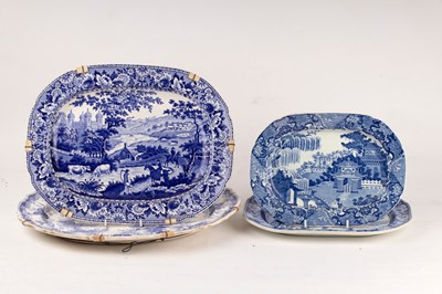 Lot 345 - Four English blue and white platters, early...