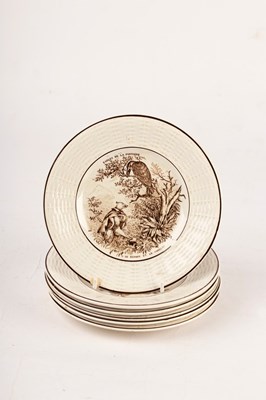 Lot 346 - Six French nursery plates decorated scenes...