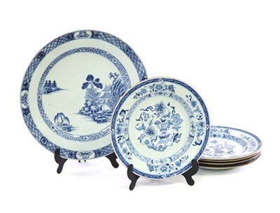 Lot 397 - Three Chinese export blue and white plates,...