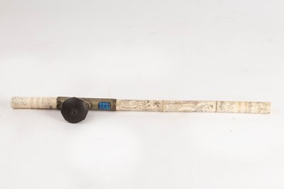 Lot 416 - A Chinese bone opium pipe with enamelled...