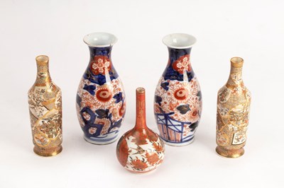 Lot 417 - A pair of Japanese satsuma bottle vases, Meiji...