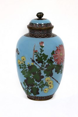 Lot 420 - A Japanese cloisonné jar and cover, decorated...