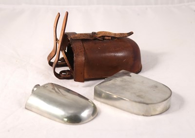 Lot 432 - A leather cased sandwich box and hip flask,...