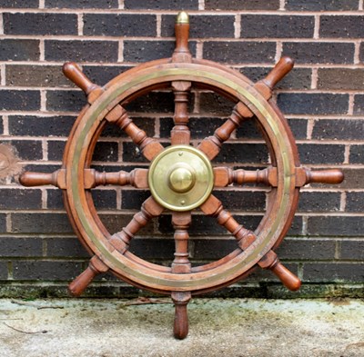 Lot 434 - A brass mounted eight-point ships wheel,...