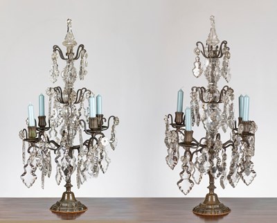 Lot 443 - A pair of table candelabra with four candle...