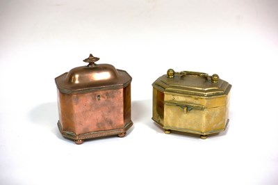 Lot 456 - A copper tea caddy of canted rectangular shape,...