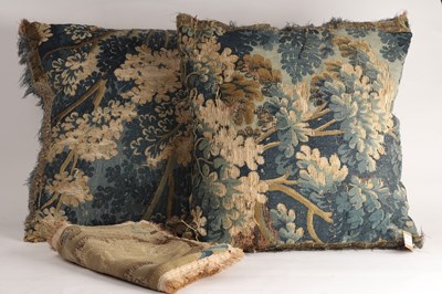 Lot 485 - A pair of Brussels verdure tapestry cushions...