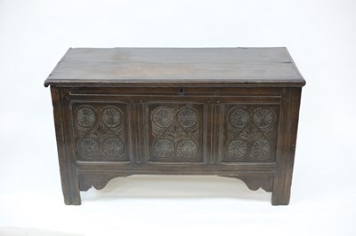 Lot 534 - A 17th Century oak chest, the hinged cover...