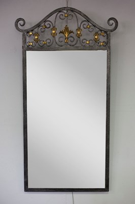 Lot 612 - A wrought iron framed mirror, 115cm high