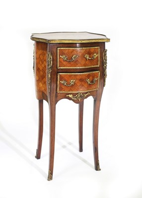 Lot 631 - A French two-drawer table with marquetry top,...