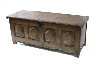 Lot 653 - A Spanish chest with hinged lid and four panel...