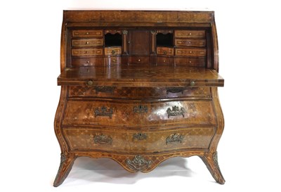 Lot 736 - A Dutch floral marquetry cylinder bureau of...