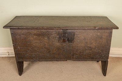 Lot 750 - A 17th Century six-plank oak coffer with...