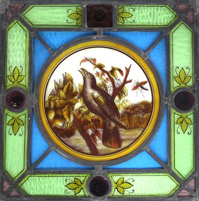 Lot 805 - A stained glass panel, circa 1900, depicting a...