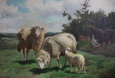 Lot 820 - Barbizon School/Sheep and Chickens in a...