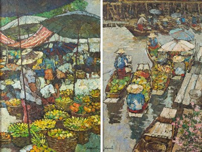 Lot 850 - Noparat Livisddhi (born 1932)/Market Scenes/a...