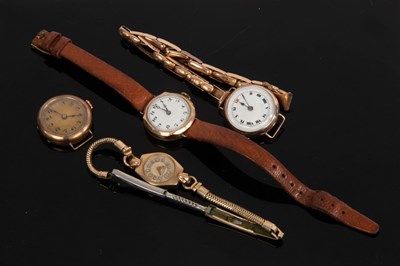 Lot 25 - Four 9ct gold cased wristwatches, three with...