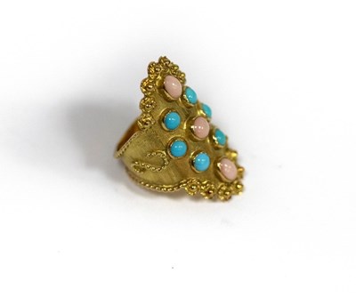 Lot 30 - An Italian 18k gold, coral and turquoise ring,...