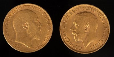Lot 75 - An Edward VII gold half sovereign, 1905 and a...