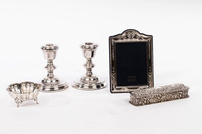 Lot 93 - A pair of silver desk candlesticks, B & Co.,...
