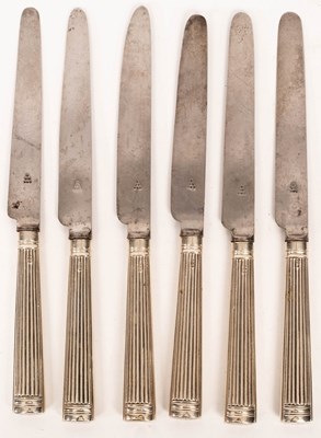 Lot 123 - A set of six George III silver handled knives,...