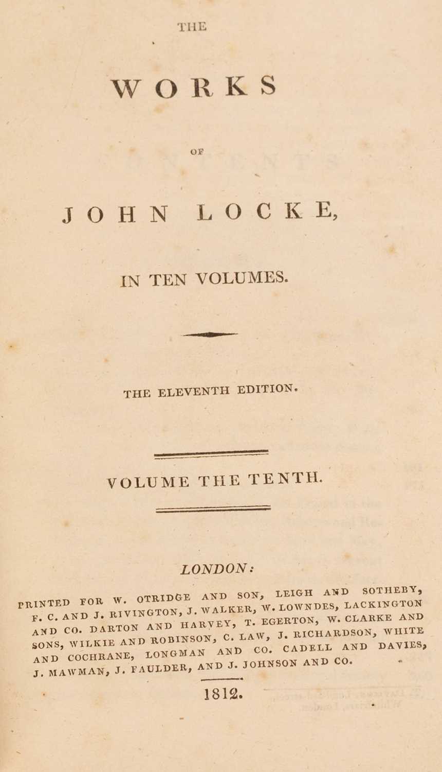 Lot 187 - Locke (J) Works of, 10 vols and 65 other...