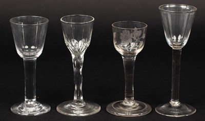 Lot 303 - Three 18th Century wine glasses of plain...