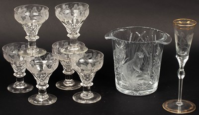 Lot 327 - A set of six glass rummers, a Moser champagne...