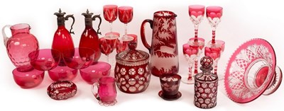 Lot 328 - A collection of cranberry and ruby coloured...