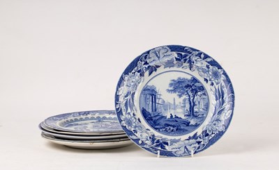 Lot 358 - Four pearlware blue and white plates and two...